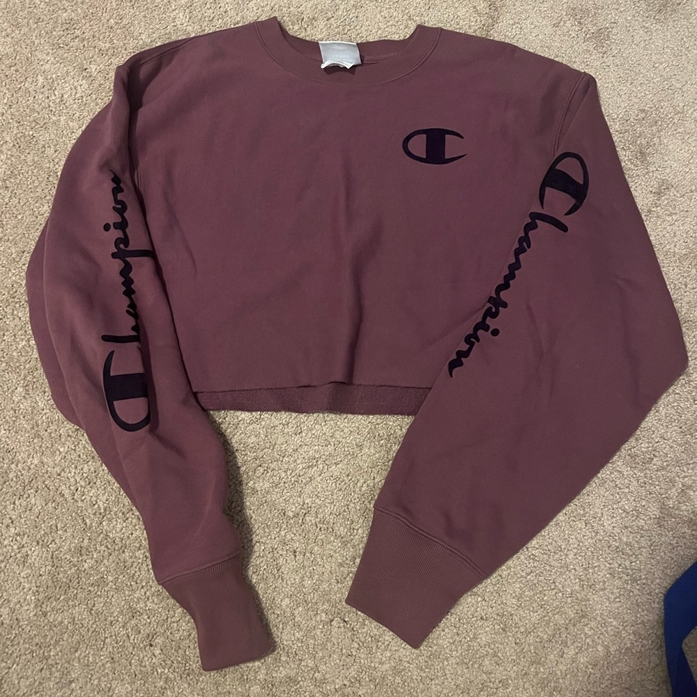 Cropped champion Crewneck barely worn: size- large/XL color-plum